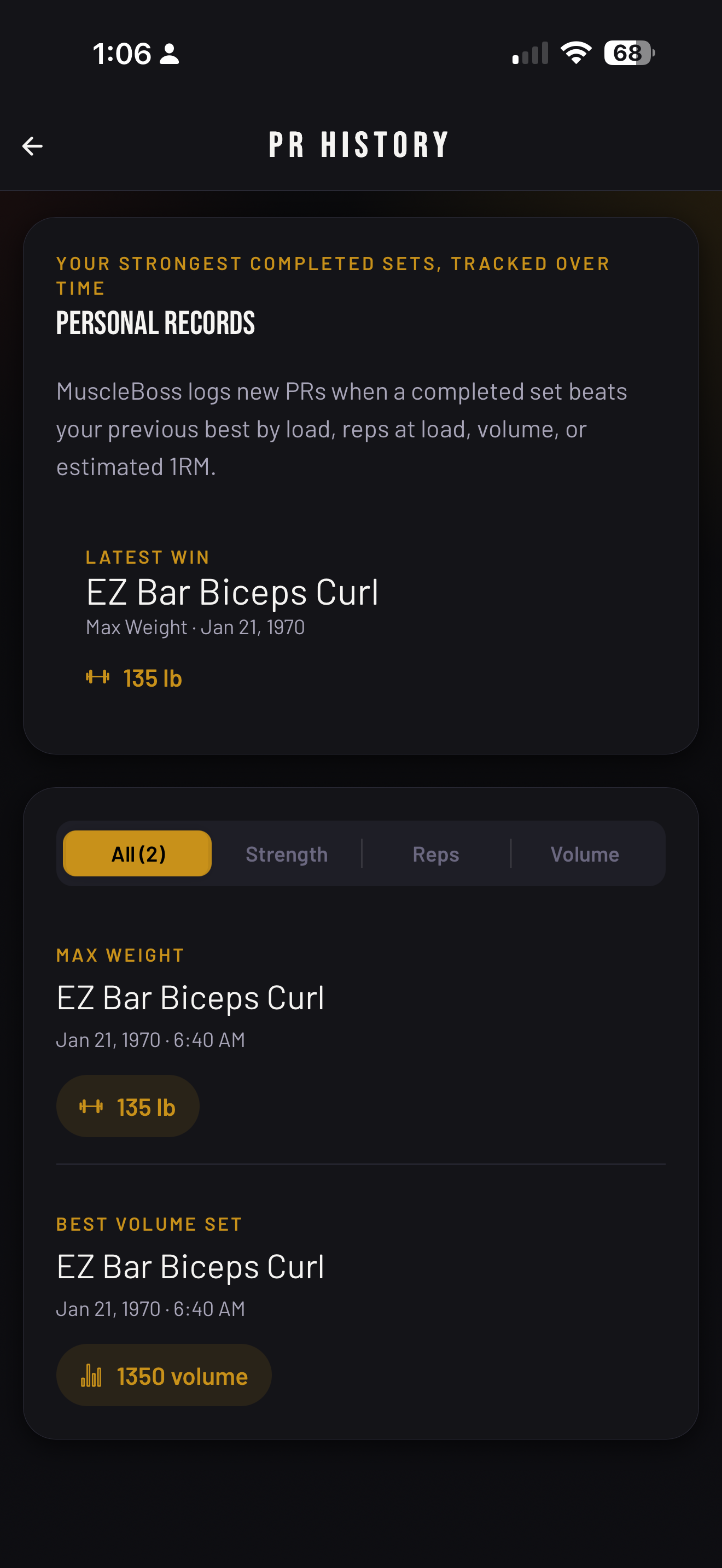 MuscleBoss track your progress screen
